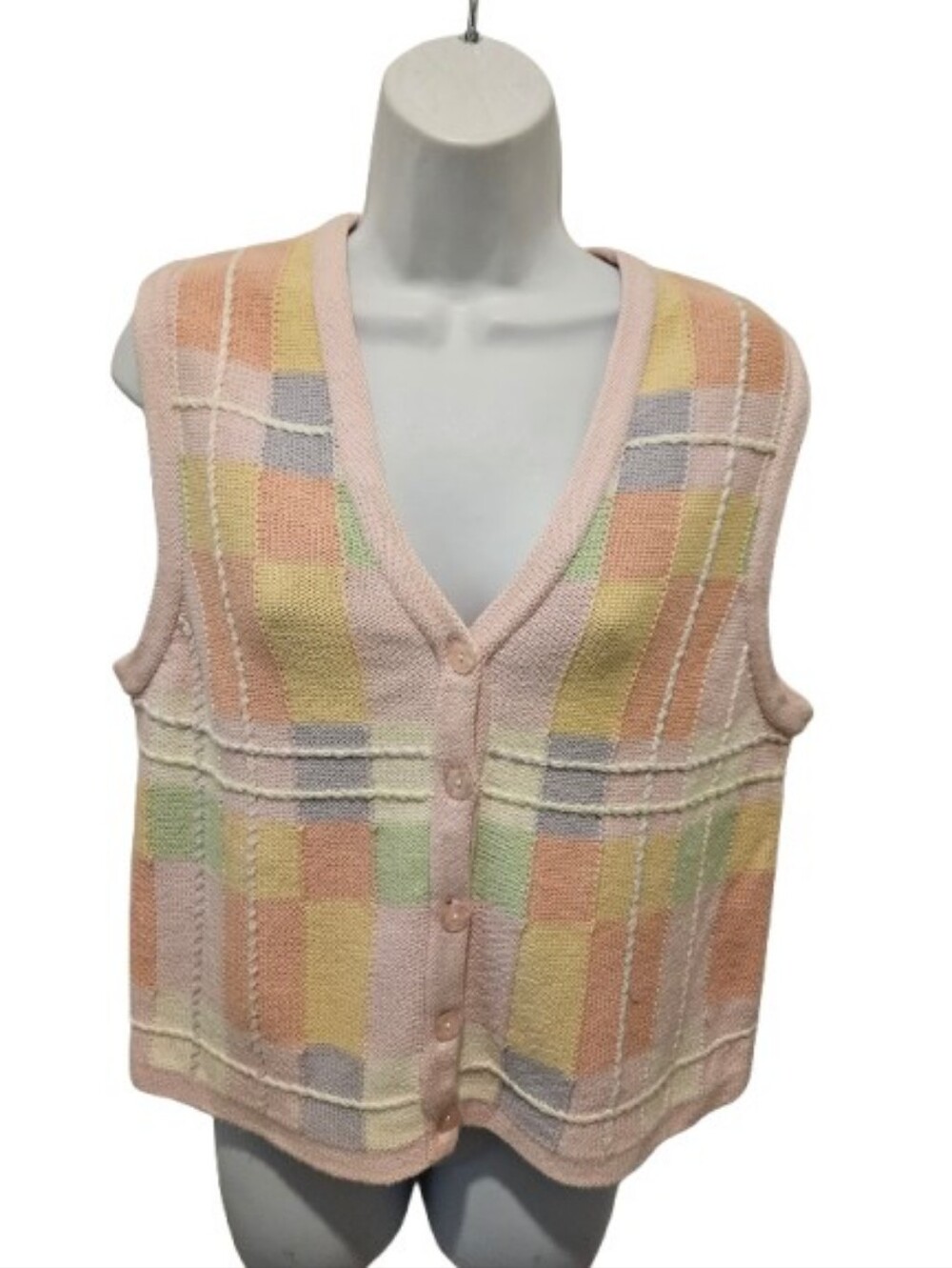 Vintage Club Classics Pastel Plaid Cotton Sweater Vest Women’s M Grandmacore
